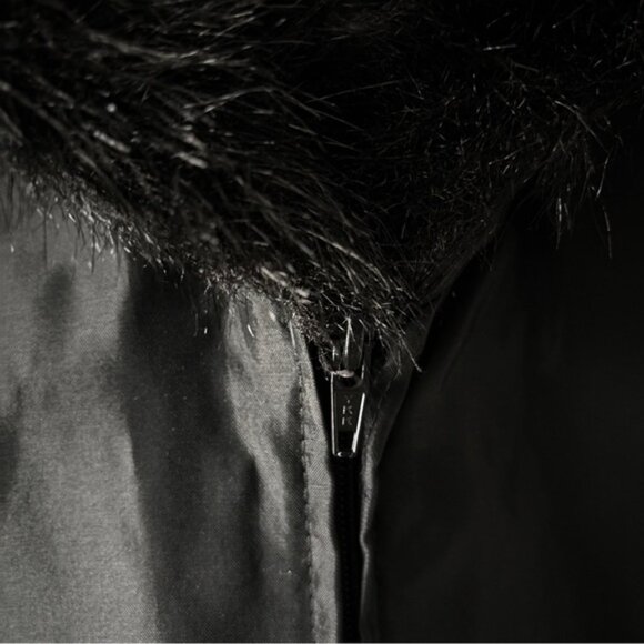 Jessica McClintock Vintage Black Satin Faux Fur Blazer Jacket Zip Up Size S / M - Picture 4 of 11